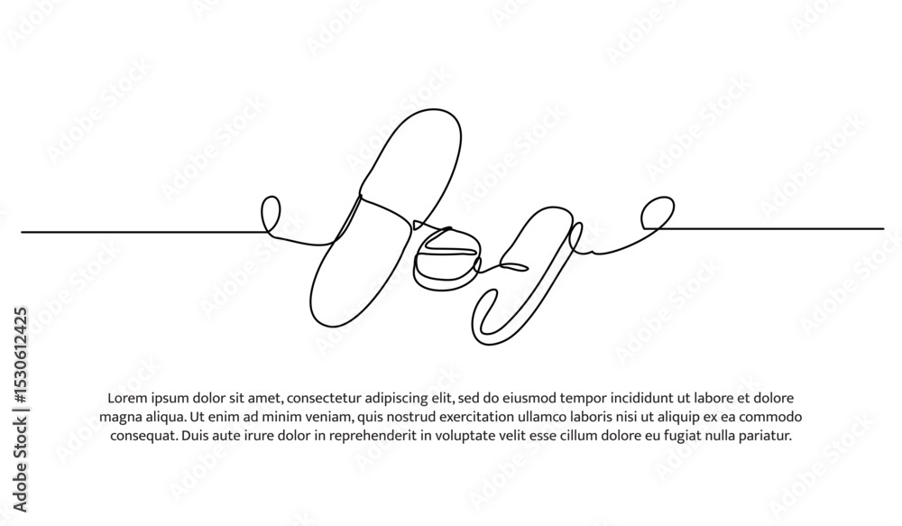 Aufkleber one line capsule pill. abstract minimal continuous line.