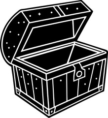 Vintage open treasure chest illustration in black and white design for graphic resources