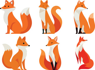 Stylized Fox Illustrations  set Featuring Playful and Elegant Poses in a Minimalist Design