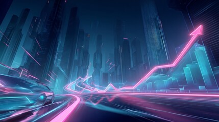 Futuristic Glowing City Growth Graph Night Scene