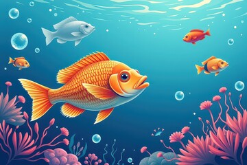 Fototapeta premium Colorful underwater scene featuring various fish and vibrant corals.