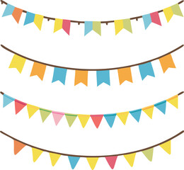 Carnival garland with flags. Decorative colorful party pennants for birthday celebration,
