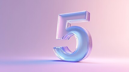 Number 5 in transparent glass with gradient violet background