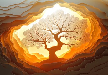 Paper cut tree with light
