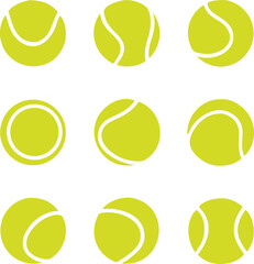 Tennis ball icon set isolated on white background. Tennis ball sport collection. Vector illustration.