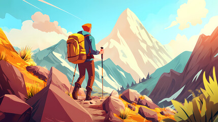 Adventure travel agency marketing character hiking