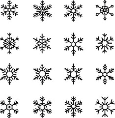 snowflake icons collection in line style isolated on white background. New year design elements, frozen symbol, Vector illustration