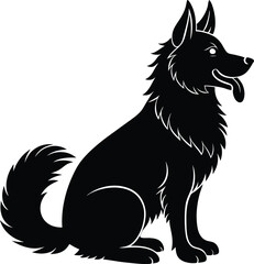 black silhouette of a sitting fluffy dog vector