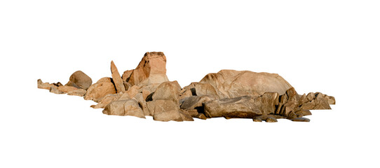 Rock stones isolated on background,Group of Brown Rocky formation located part of mountain, Cliff Rock natural stone with rough texture surface ,Roack sea stone © Anchalee