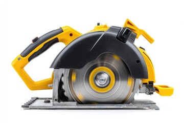 Yellow and black circular saw, side view