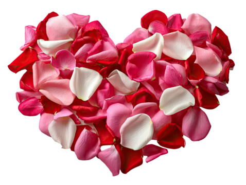 Petal Heart: A vibrant heart composed of delicate rose petals in varying shades of red and pink, embodying love and romance.