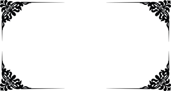 Elegant Ornate Frame A Vector Illustration for Design Projects, Featuring Intricate Floral Corners and a Clean White Center, Perfect for Certificates, Invitations, or Decorative Purposes