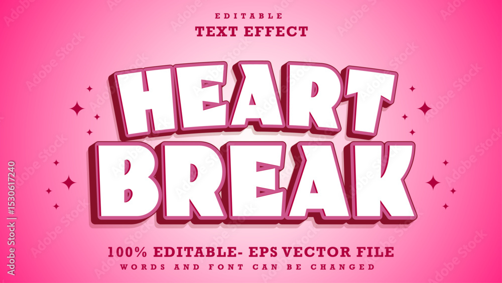 Fototapete 3d minimal word heart break editable text effect design, effect saved in graphic style