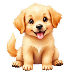 Cute and Playful Golden Retriever Puppy Sitting and Smiling With Bright Eyes and Fluffy Fur