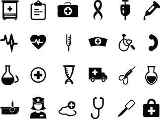 medical icons set isolated on white background, vector Illustration