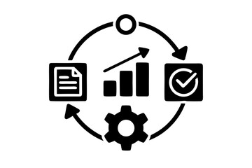 Lean Methodology Value Stream Icon with Graph, Gear, Document & Checklist - Visual Guide