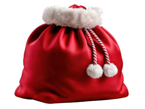 Holiday Gift Bag: A festive holiday gift bag, overflowing with surprises and cheer, is adorned with a soft, fluffy trim and a drawstring closure, symbolizing the joy and anticipation of the season.
