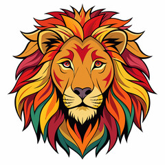 Colorful Lion Head Illustration with Detailed Features on a White Background Suitable for Various Creative Projects and Designs