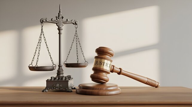 Scales of justice and wooden gavel symbolizing balance and fairness in the legal system