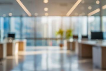 Blurred empty open space office. Abstract light bokeh at office interior background