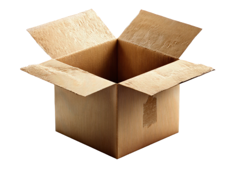 Open cardboard box: The photograph features an open cardboard box revealing its interior 