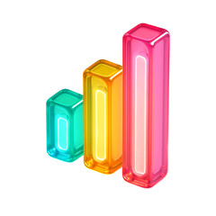 Isometric Neon Business Growth Bars with Glossy Glow