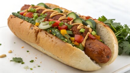 Vegan Hot Dog Cut Real View On White Background Image