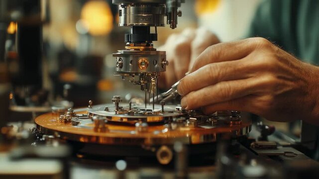 Close-up of a skilled watchmaker assembling a complex watch mechanism with precision - Powered by Adobe
