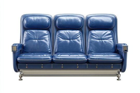 Three-seater blue leather airplane seats - Powered by Adobe
