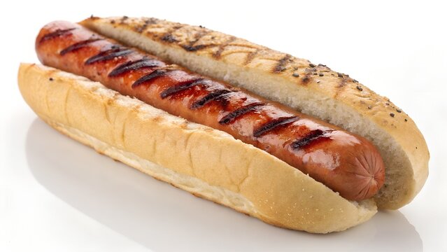 Footlong Hot Dog Full View On White Background Image