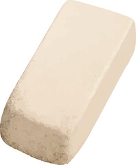 Half-used 3D eraser with worn corners and texture  on white background