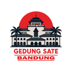 gedung sate bandung landmark illustration