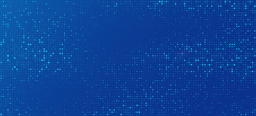 Futuristic blue pixel pattern for Business or FinTech background. Digital data with abstract glittering dots for blockchain concept. Tech pixels backdrop for online webinar. Vector illustration.