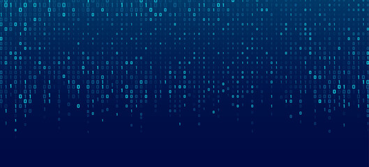 Blue glittering binary code flowing from top with random black digits 0 and 1 for Technology background. Data coding concepts for scientific presentation. Vector illustration.
