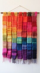 color gradient yarn knit swatch hanging.