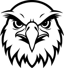 Aggressive tribal eagle head icon, isolated on white, perfect for a fierce wildlife logo.