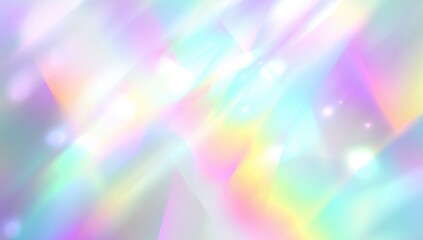 Obraz premium Iridescent holographic geometric pattern with pastel rainbow bokeh effect, ideal for luxury branding, cosmetic packaging, and UI overlay designs. 