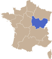 Fototapeta premium Carte de France avec région Bourgogne-Franche-Comté