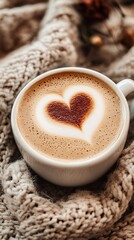 latte art heart foam drawn on coffee.