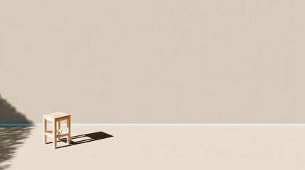Minimalist wooden chair casting a shadow on a beige wall