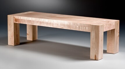 Minimalist wooden bench with clean lines and natural finish