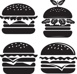 Variety of Hamburger Silhouettes  set Featuring Classic and Gourmet Ingredients