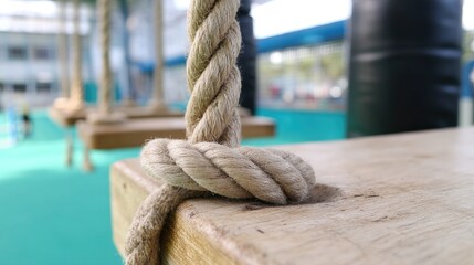 Close-up of a rope knot on a playground swing