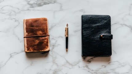 Elegant stationery arrangement on marble surface