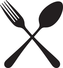 Crossed Spoon and Fork Silhouette in Minimalist Black Vector for Culinary Icon Design