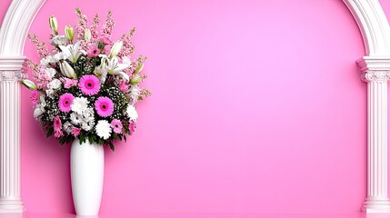 Vibrant floral arrangement in a stylish pink setting