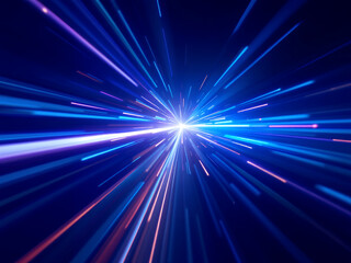 Naklejka premium Vector Abstract, science, futuristic, energy technology concept. Digital image of light rays, stripes lines with blue light, speed and motion blur over dark blue background