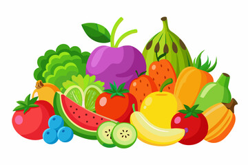 Colorful Fruits and Vegetables Clipart Set featuring a vibrant collection of fresh produce and a playful canine