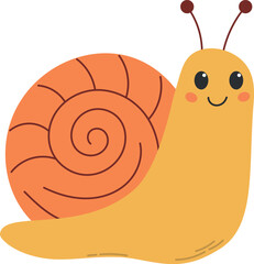 Adorable vector illustration of a smiling snail in cartoon style. This happy little character is perfect for children's designs, educational materials, storybooks, nursery decor, greeting cards