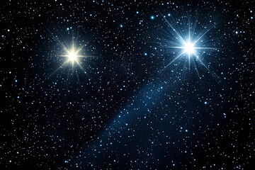 Bright binary star system with two luminous suns illuminating the night sky in a distant galaxy